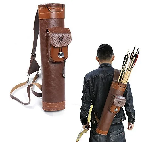 Traditional Shoulder Back Quiver Bow Leather Arrow Holder With Large Pouch Handm
