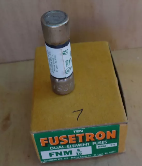 Seven Count Fusetron Dual Element Fuses Fnm 6/10 Midget Type 250 Volts 2