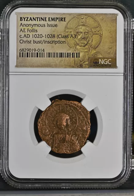 NGC Certified Byzantine AE Bronze Follis BUST OF CHRIST Crusades Era - Low Grade