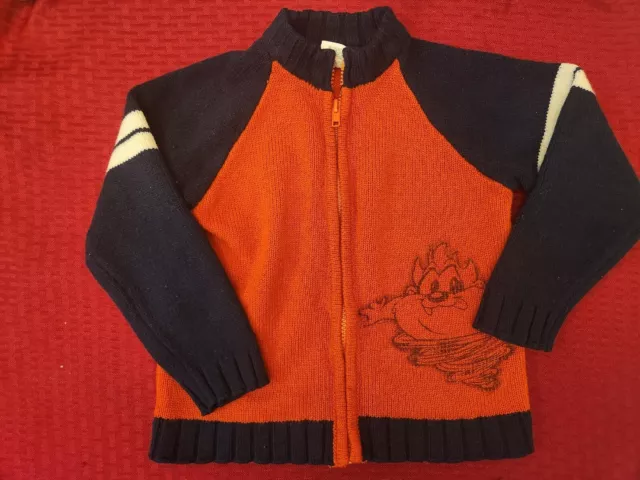 Vintage Baby Looney Tunes Taz Kids Zip Up Sweater Size 4T