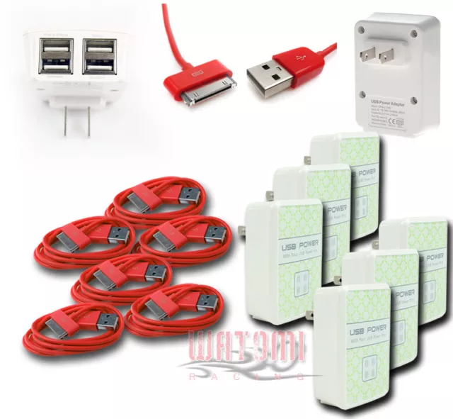 6X 4 Adaptador De Pared Puerto Usb + Cargador De Alimentación Cable De 6 Pies Rojo Para Iphone 4S Ipod Ipad