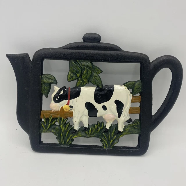VINTAGE CAST IRON Cow Trivet Hot Plate Wall Decor Country Kitchen Tea