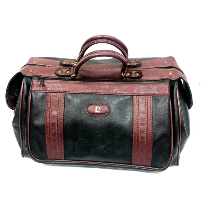 Vintage 1970's Pierre Cardin Paris Black & Red Duffle Bag Overnight Luggage