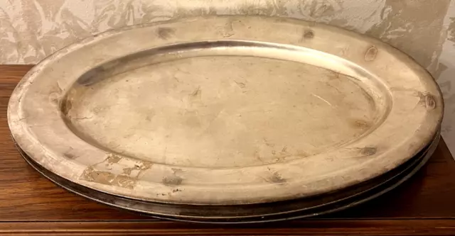 Silver Large Oval Serving Tray Set 18" SOH French Marine Nationale Navy Anchor