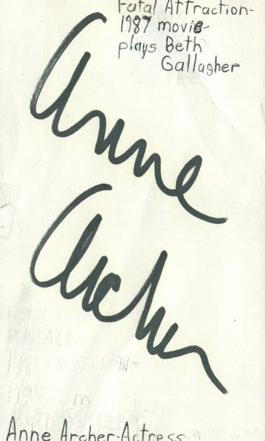 Anne Archer Actress Fatal Attraction Movie Autographed Signed Index Card