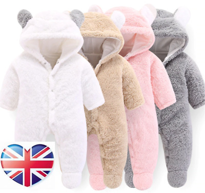 UK Teddy Bear Newborn Infant Baby Boys Girls Fleece Romper Jumpsuit Playsuit