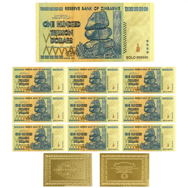 10pcs One Hundred Trillion Dollar Zimbabwe Gold Banknote Luxury Souvenir Gifts