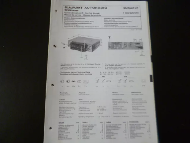 Original Service Manual Schaltplan Blaupunkt Stuttgart CR 7630920010