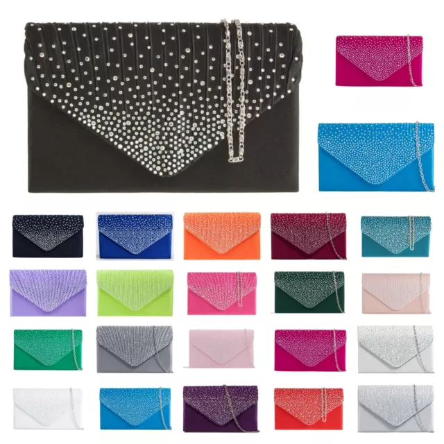 Womens Diamond Clutch Evening Crossbody Bag Wedding Party Prom Purse chainhandle