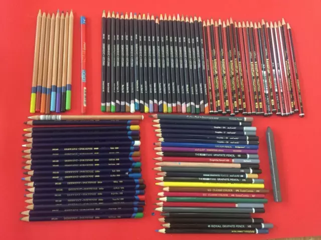 Huge 95+ Mixed Pencil Lot Faber Castell Derwent Studio Inktense Staedtler Craft