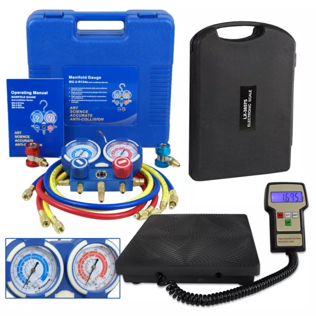 Air Condition R134a A/C  HVAC  Manifold Gauge and Digital Refrigerant Scale Set