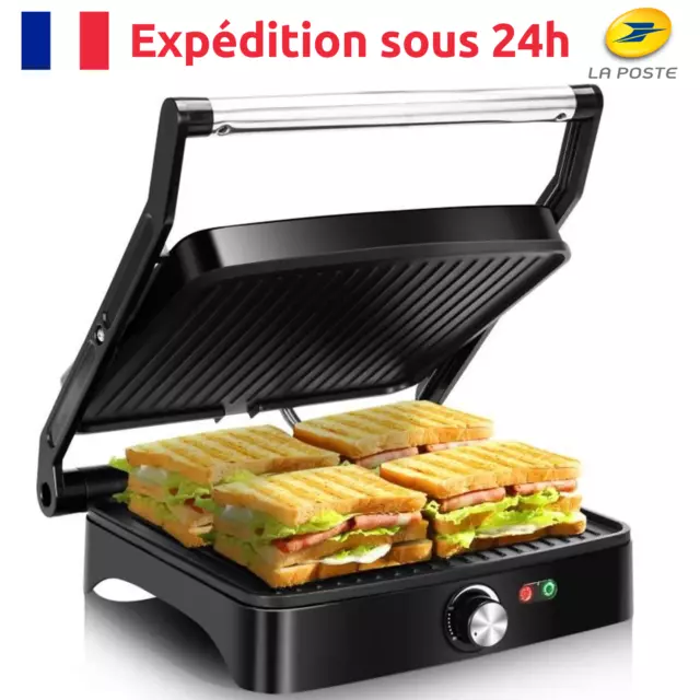 Grill Plancha Viande & Légumes & Presse Paninis & Sandwichs 1800W ouverture 180º