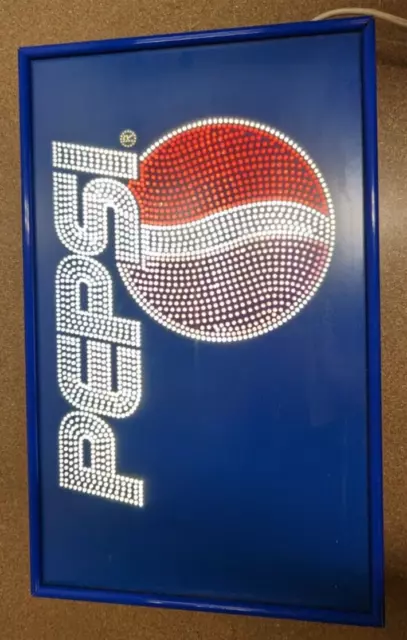Vintage 1980s Pepsi Lighted Sign Display Soda Pop Advertisement Large 25"x15"