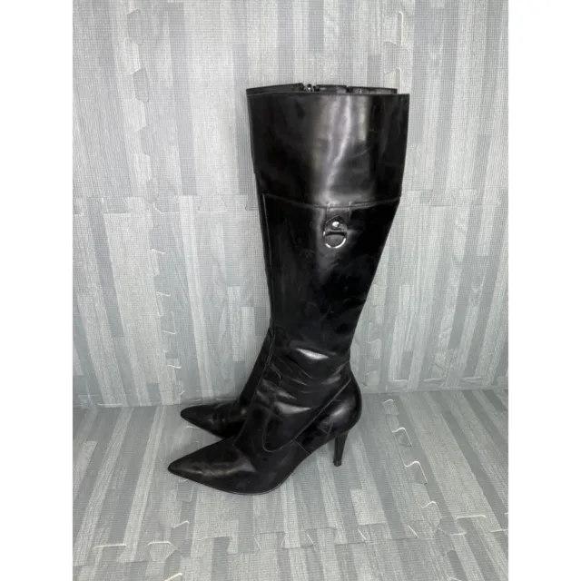Ralph Lauren Lauren Gabrielle Leather High Heel Boots Stiletto Size 6.5 Black