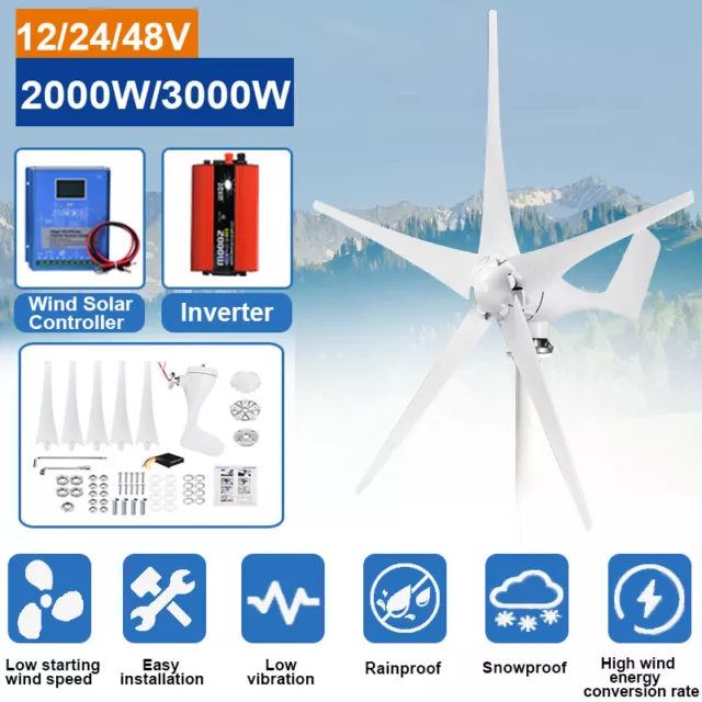 3000W 12/24/48V éolienne générateur éolien 2000W contrôleur hybride onduleur Kit