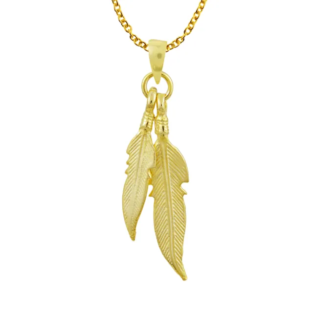 Amazing Double Feather Gold-Plated Sterling Silver Pendant Necklace