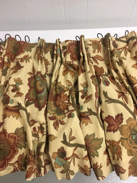 2 Custom Pinch Pleat Gold Teal Jacobbean Floral Valances Gorgeous w/ Rings