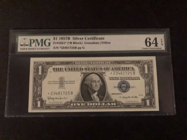 1957 B $1 Silver Certificate Star Note- Fr.1621* PMG 64 EPQ Choice Uncirculated