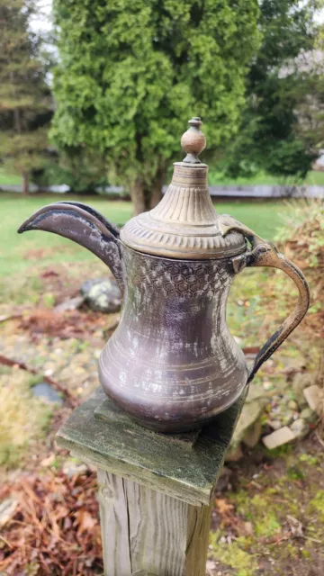 Antique Vintage Islamic Bedouin Copper Brass Tin Dallah Coffee Pot 8 Inches