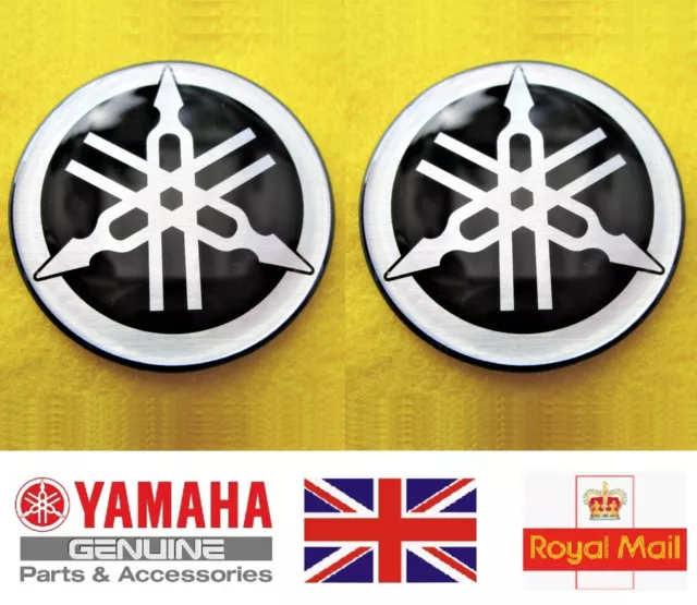 2 x 50mm YAMAHA TUNING FORK BLACK/SILVER GEL DECAL STICKER BADGE LOGO *UK STOCK*