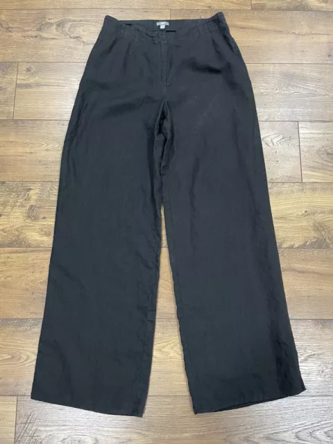 J. Jill 100% Linen Wide Leg Pants Womens Size 10 Black Trousers High Rise Flare