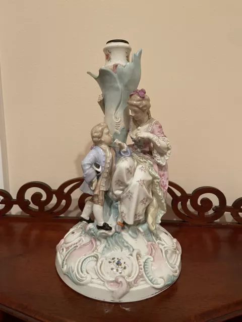 Germany Antique Meissen Hand painted Porcelain Candlestick