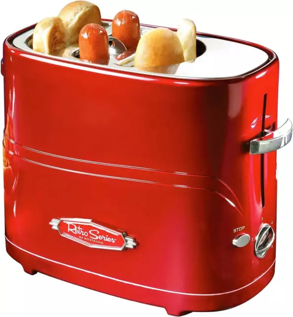 Nostalgia 2 Slot Hot Dog and Bun Toaster with Mini Tongs, Retro Hot Dog Toaster,