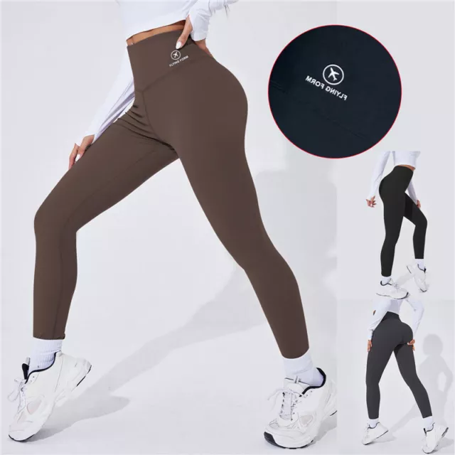 Damen Leggings Glänzend Sport Fitness leichte Leggins Hochbund Yoga Hose DE/