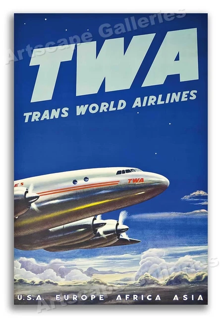 1950s TWA Airline Vintage Style Travel Poster - 20x30