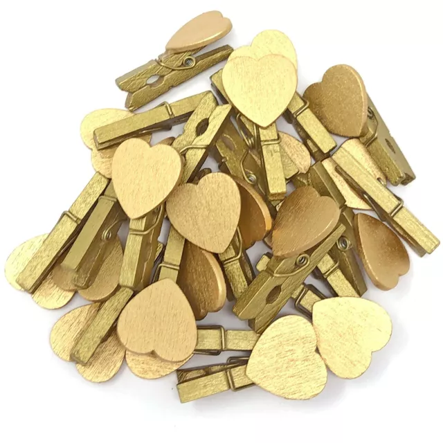 30mm Gold Mini Clothes Pegs with 18mm Gold Hearts Craft For ShabbyChic Wedding