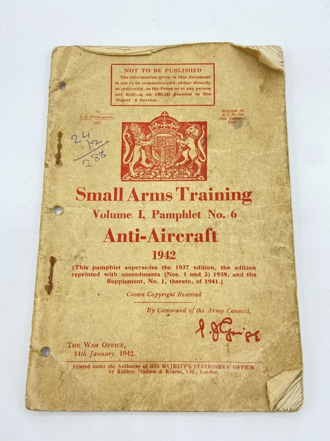 WW2 BRITISH SMALL Arms Training Anti-Aircraft 1942 Publication £16.00 ...