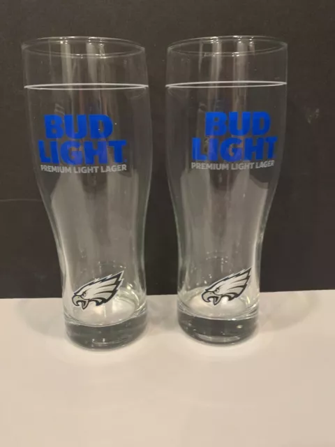 NFL Philadelphia Eagles Bud Light Tall Beer Pilsner Glass Football Set of 2