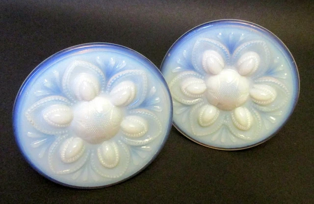 Antique PAIR  SANDWICH GLASS  Curtain TIE BACKS Opalescent fLORAL 1860's