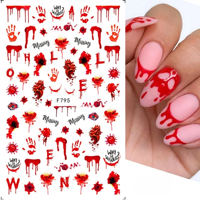 2 pz/set Decalcomanie Nail Horror Modelli Halloween Buona Adesione Mani Sanguinate