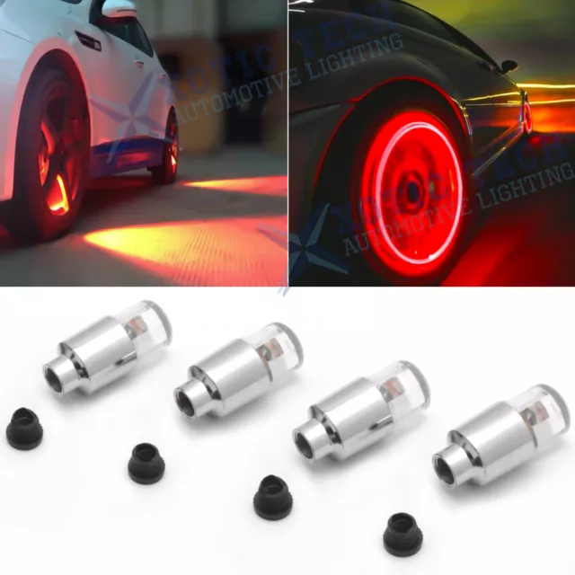 Sporty Red LED Auto Wheel Tyre Tire Air Valve Stem Cap Lights Bulbs Accessories