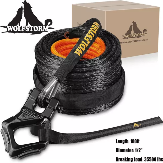 Synthetic Winch Rope 1/2"x100'ft 35500lbs Winch Cable Line Rope Off Road For ATV