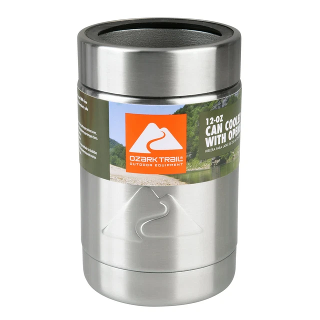 Ozark Trail 12 oz Vacuum Insulated Stainless Steel Can Cooler W Bottle Opener Ne