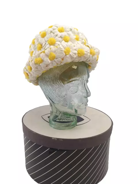 Original 1960s Daisy Covered Flower Power Bowler Hat w/ Original Box