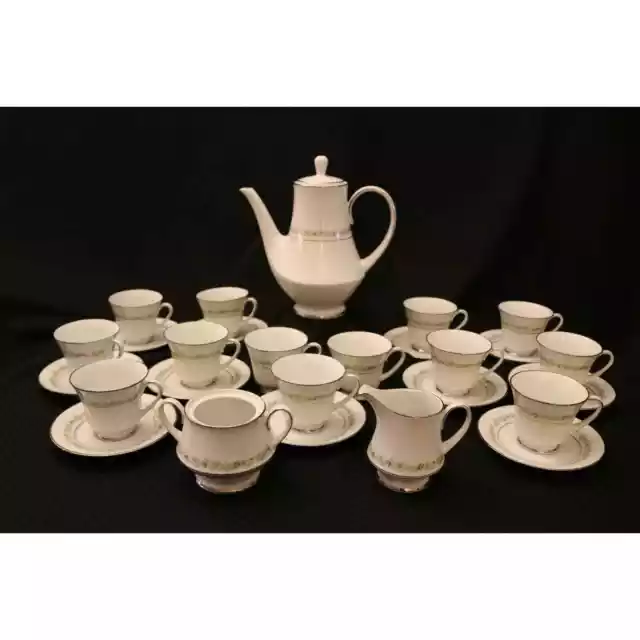 28pc Vintage Noritake TRILBY #6908 Coffee Pot, Creamer, Sugar, Cup & Saucer Set