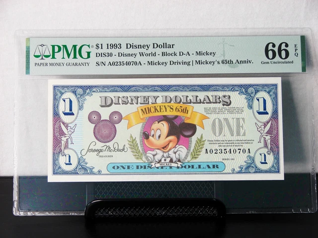 Disney Dollars 1993 $1 Dollar Mickey's 65th PMG-66 EPQ Uncirculated