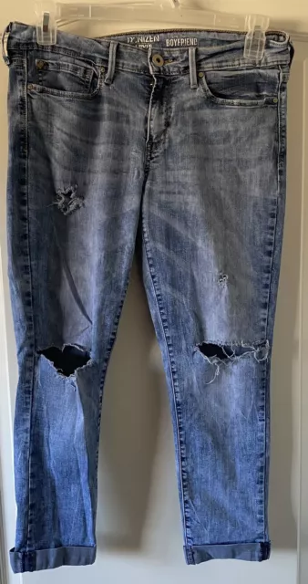 Levis Denizen Low-Rise Boyfriend Girls Youth Size 13 Blue Stretch Torn Jeans