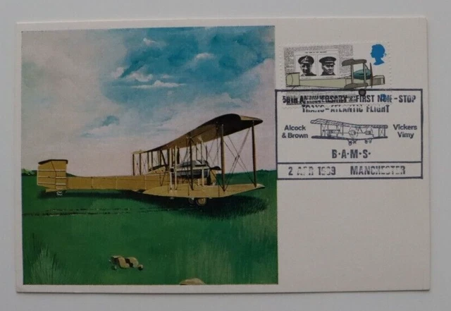 GB 1969 Transatlantic Flight Alcock Brown Vickers Vimy BAMS Manchester  Postcard