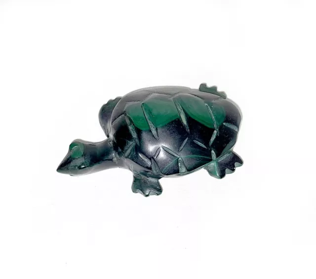 Vintage Hand Carved Malachite Stone Turtle