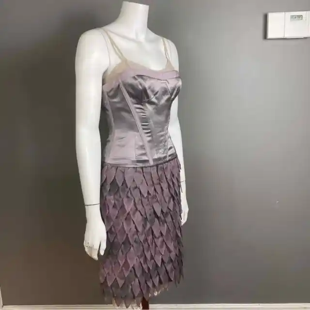 BCBG MaxAzria Runway Dress Womens 2 Slip Corset Metallic Tiered Skirt Lavender