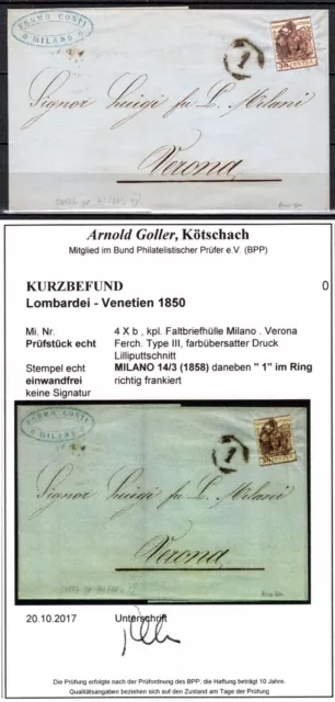 Lombardei Venetien 1850 Mi 4Xb Type III Faltbrief gestempelt geprüft Befund BPP