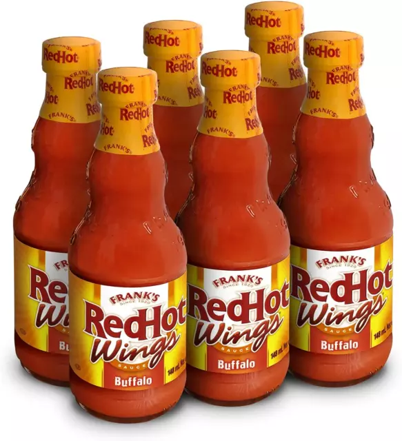 Frank's RedHot Buffalo Wings Sauce Hot Chilli Sauce Vegan & Non 148 ML Pack of 6