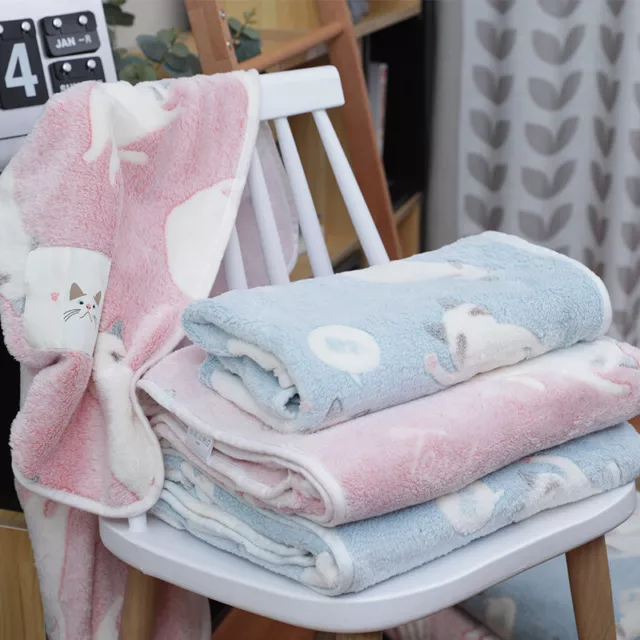 Cat Offset Printing Air Conditioned Blanket Coral Fleece Baby Blanket Bath Towel