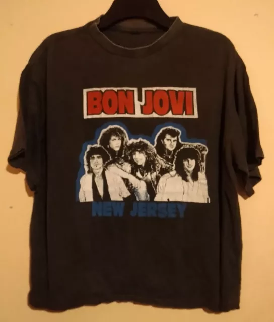 VINTAGE SELTEN 1980er BON JOVI NEU TRIKOT GRAU T-SHIRT MIT VORDERDRUCK XL JON JBJ