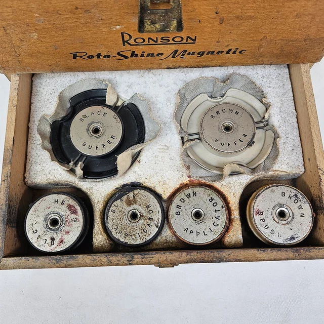 Jesse Ronson VINTAGE RONSON ROTO-SHINE Magnetic Electric Shoe Polisher Box Spares ...