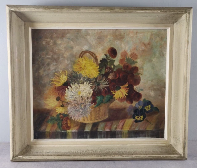 Tableau HUILE sur TOILE Nature morte au bouquet circa 1900 signe POMBARD art LM